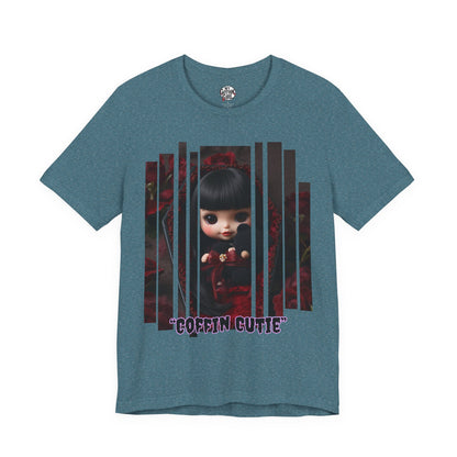 “Coffin Cutie” — cute Gothic doll peeking out from a small coffin Graphic T-Shirt – Alt Aesthetic Poetic Goth Street-wear