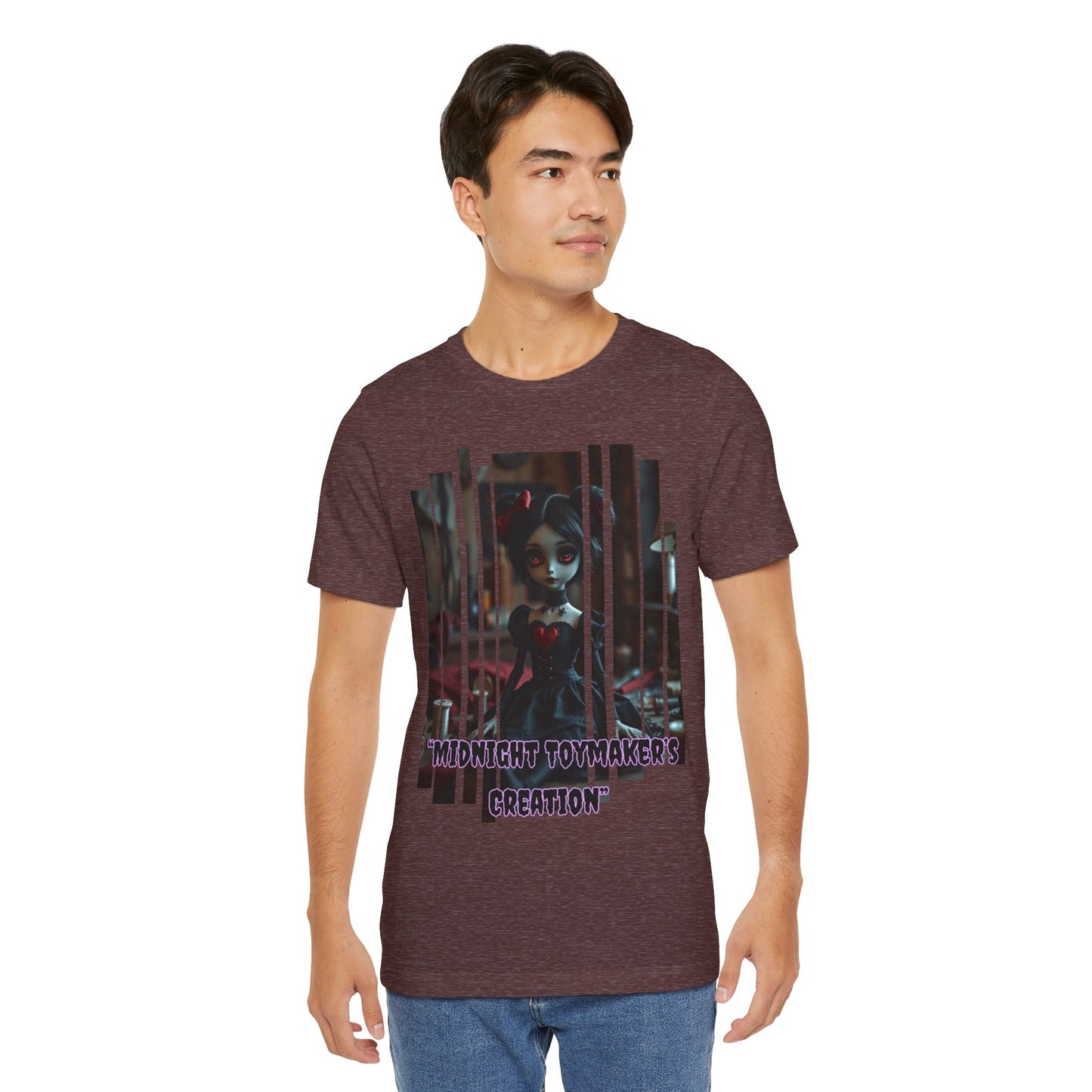 “Midnight Toy-maker's Creation” —hand-stitched Gothic doll Graphic T-Shirt – Alt Aesthetic Poetic Goth Street-wear