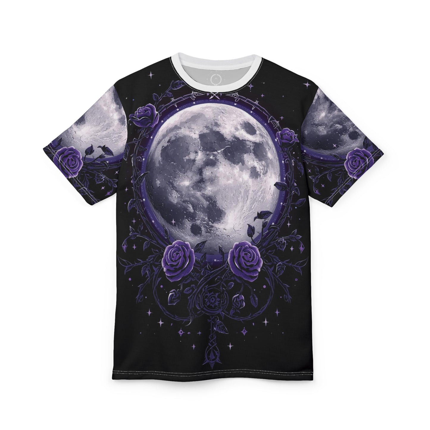 Purple Moon & Roses Tee — Gothic Floral Moonlight All-Over Print Shirt