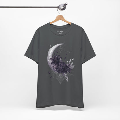 “Moonlit Bouquet & Sacred Soft Goth Symbol” Moonlit Bouquet Unisex Tee - Soft Goth Symbol Floral Design