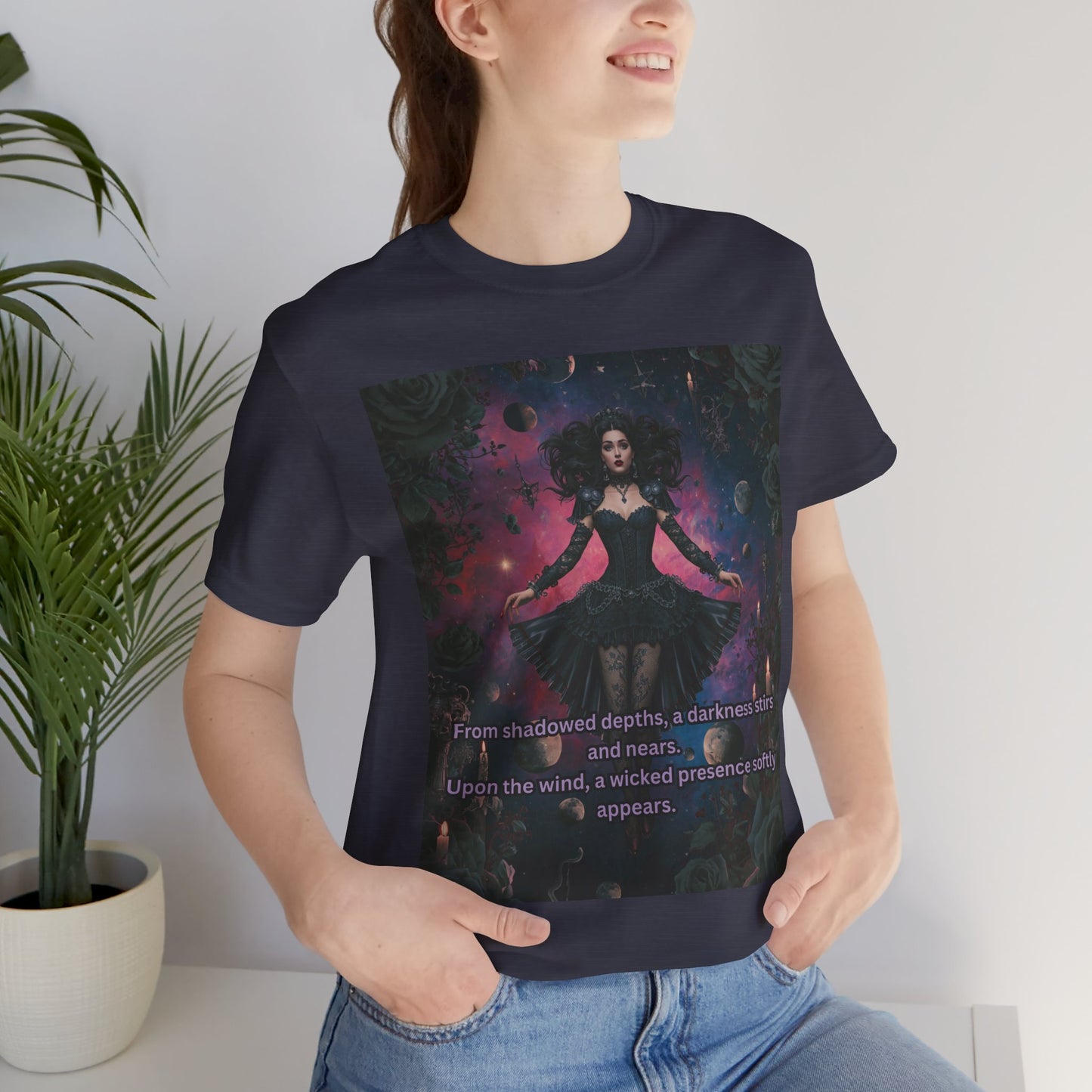 Gothic Sorceress Tee — "From shadowed depths..." Dark Fantasy Graphic T-Shirt