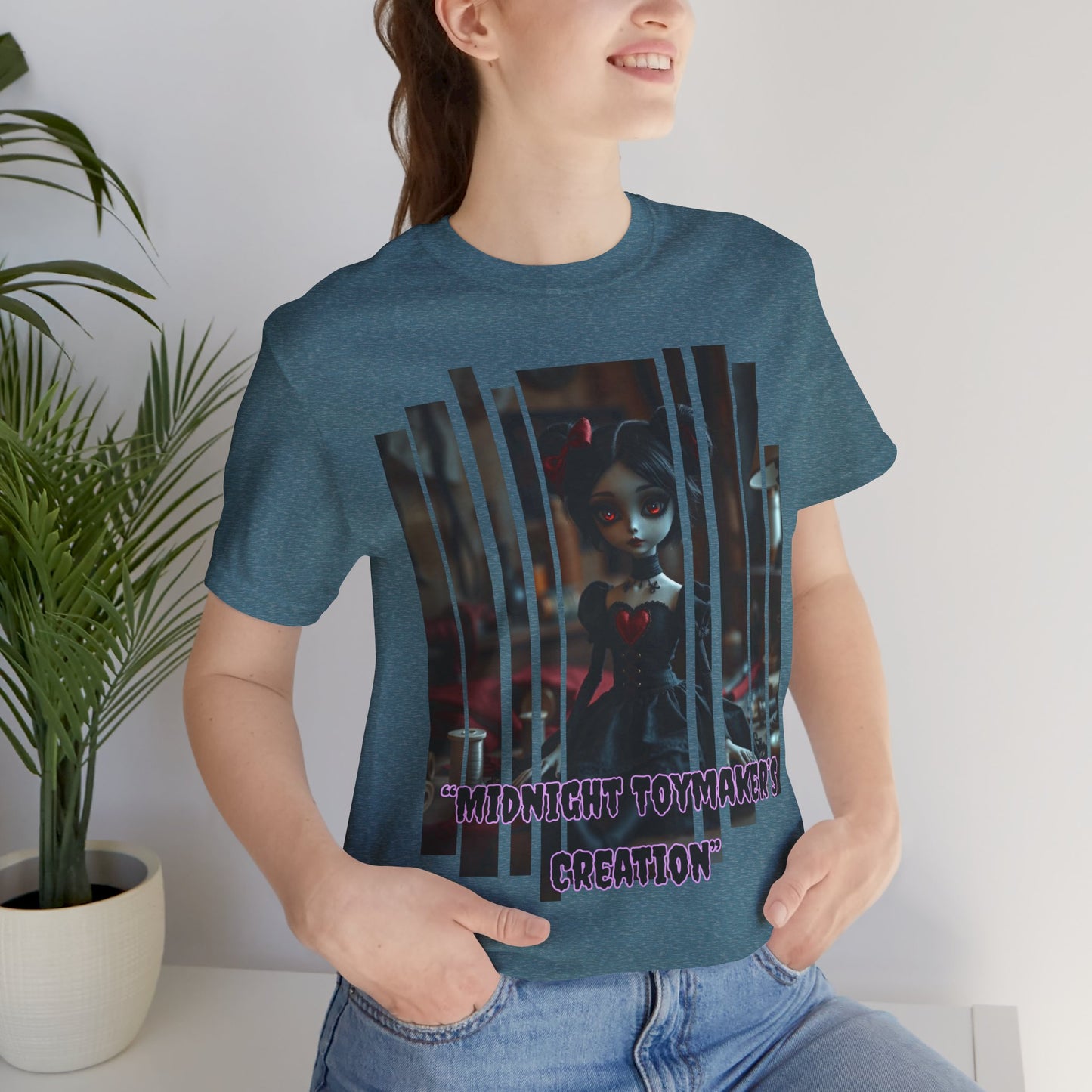 “Midnight Toy-maker's Creation” —hand-stitched Gothic doll Graphic T-Shirt – Alt Aesthetic Poetic Goth Street-wear