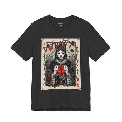 Queen of Hearts Playing Card T-Shirt — Gothic Rose Broken Heart Graphic Tee