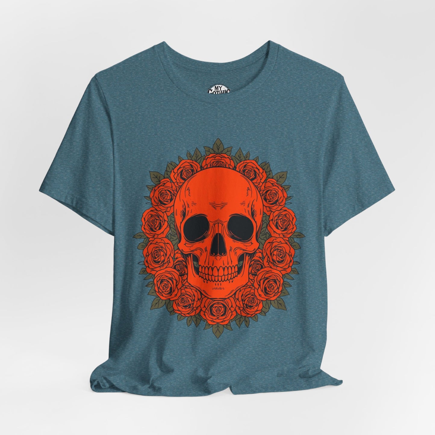 "ORANGE SKULL & ROSES"  Gothic Graphic T-Shirt – Alt Aesthetic Poetic Goth Streetwear