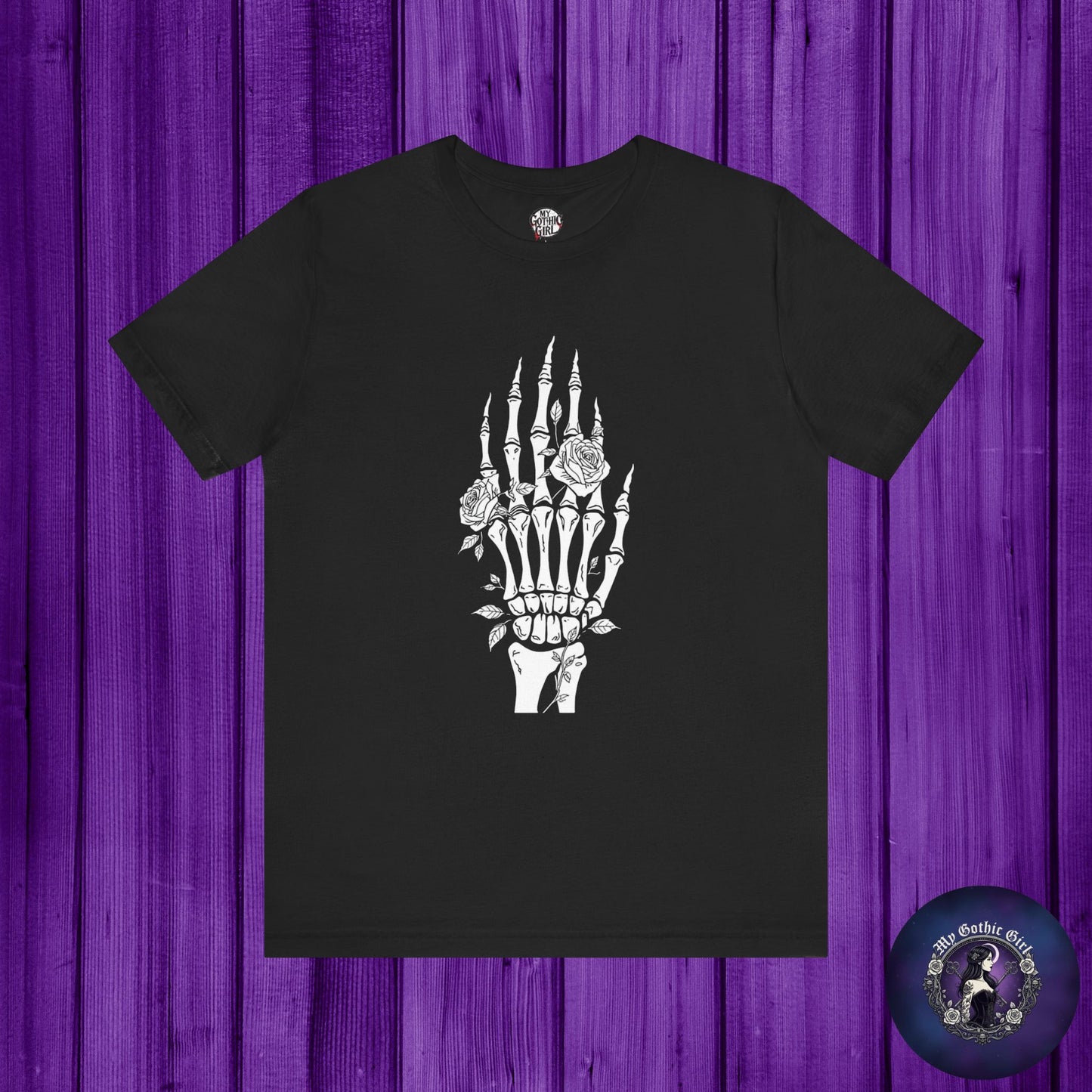 White Roses and Skeleton Hand  Gothic Graphic T-Shirt – Alt Aesthetic Poetic Goth Streetwear