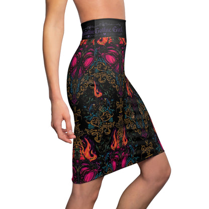 Gothic Flame Pencil Skirt — 'My Gothic Girl' Patterned AOP