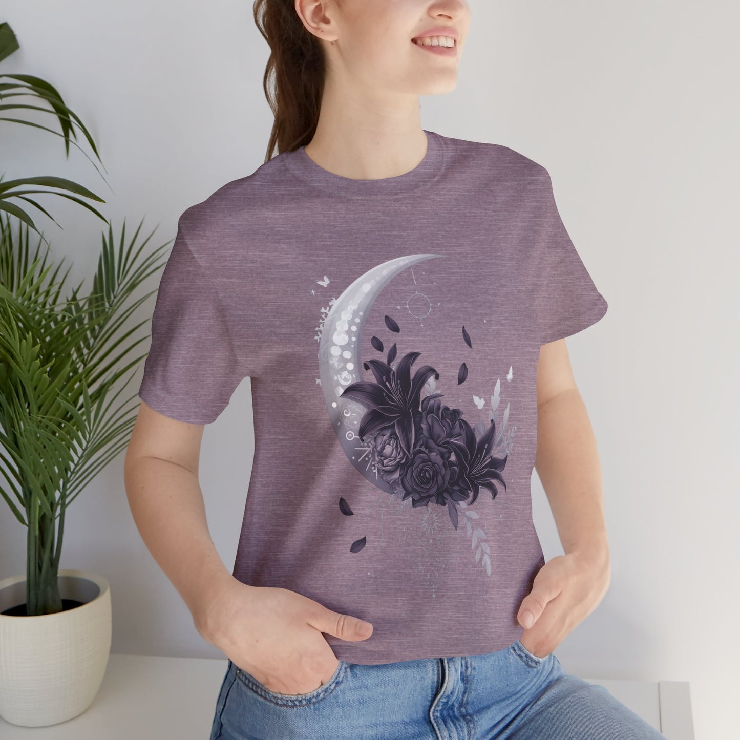 “Moonlit Bouquet & Sacred Soft Goth Symbol” Moonlit Bouquet Unisex Tee - Soft Goth Symbol Floral Design