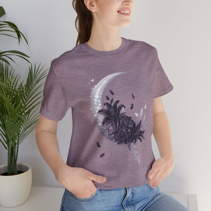 “Moonlit Bouquet & Sacred Soft Goth Symbol” Moonlit Bouquet Unisex Tee - Soft Goth Symbol Floral Design