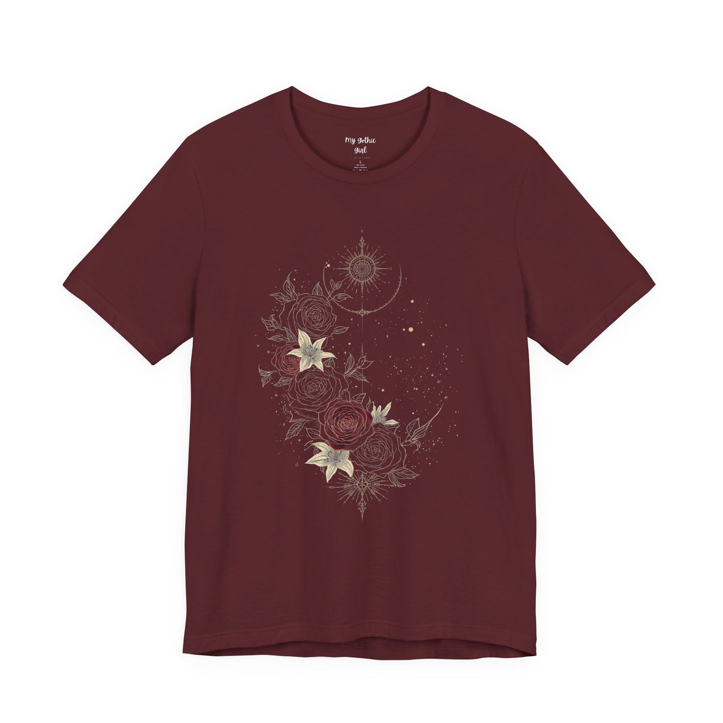 “Dark Floral Moon & Ornamental Geometry” T-Shirt Dark Floral Moon Ornamental Geometry Unisex Jersey Short Sleeve Tee