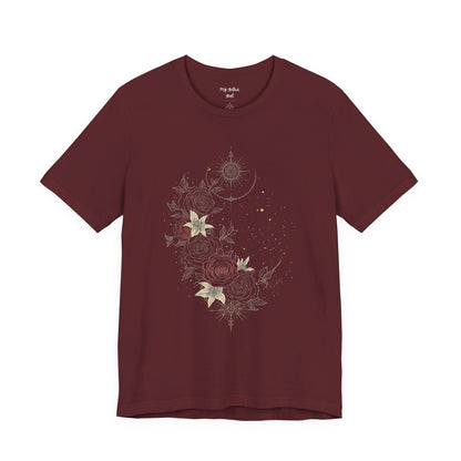“Dark Floral Moon & Ornamental Geometry” T-Shirt Dark Floral Moon Ornamental Geometry Unisex Jersey Short Sleeve Tee