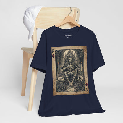 Skeleton King Playing Card Graphic Tee — Gothic Skull Throne T-Shirt