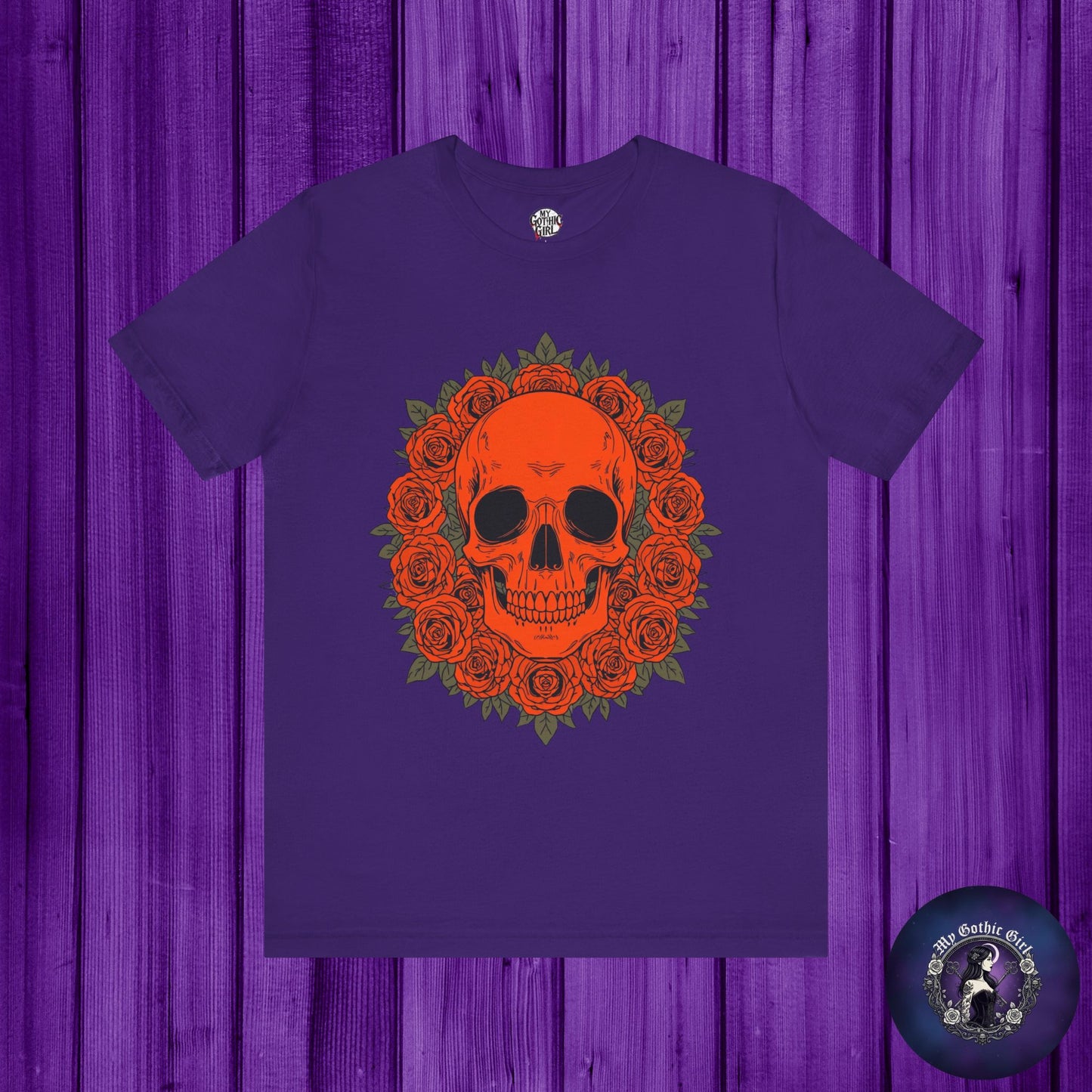 "ORANGE SKULL & ROSES"  Gothic Graphic T-Shirt – Alt Aesthetic Poetic Goth Streetwear