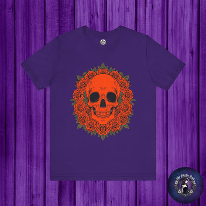"ORANGE SKULL & ROSES"  Gothic Graphic T-Shirt – Alt Aesthetic Poetic Goth Streetwear