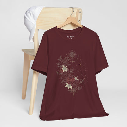 “Dark Floral Moon & Ornamental Geometry” T-Shirt Dark Floral Moon Ornamental Geometry Unisex Jersey Short Sleeve Tee