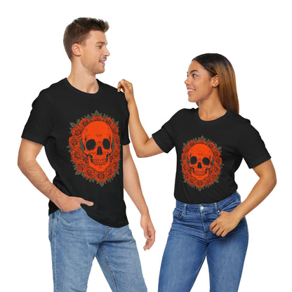 "ORANGE SKULL & ROSES"  Gothic Graphic T-Shirt – Alt Aesthetic Poetic Goth Streetwear