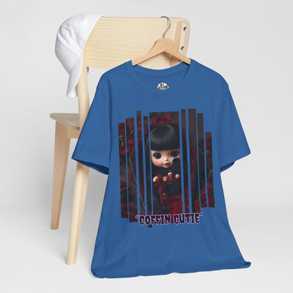 “Coffin Cutie” — cute Gothic doll peeking out from a small coffin Graphic T-Shirt – Alt Aesthetic Poetic Goth Street-wear