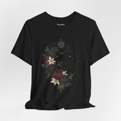 “Dark Floral Moon & Ornamental Geometry” T-Shirt Dark Floral Moon Ornamental Geometry Unisex Jersey Short Sleeve Tee