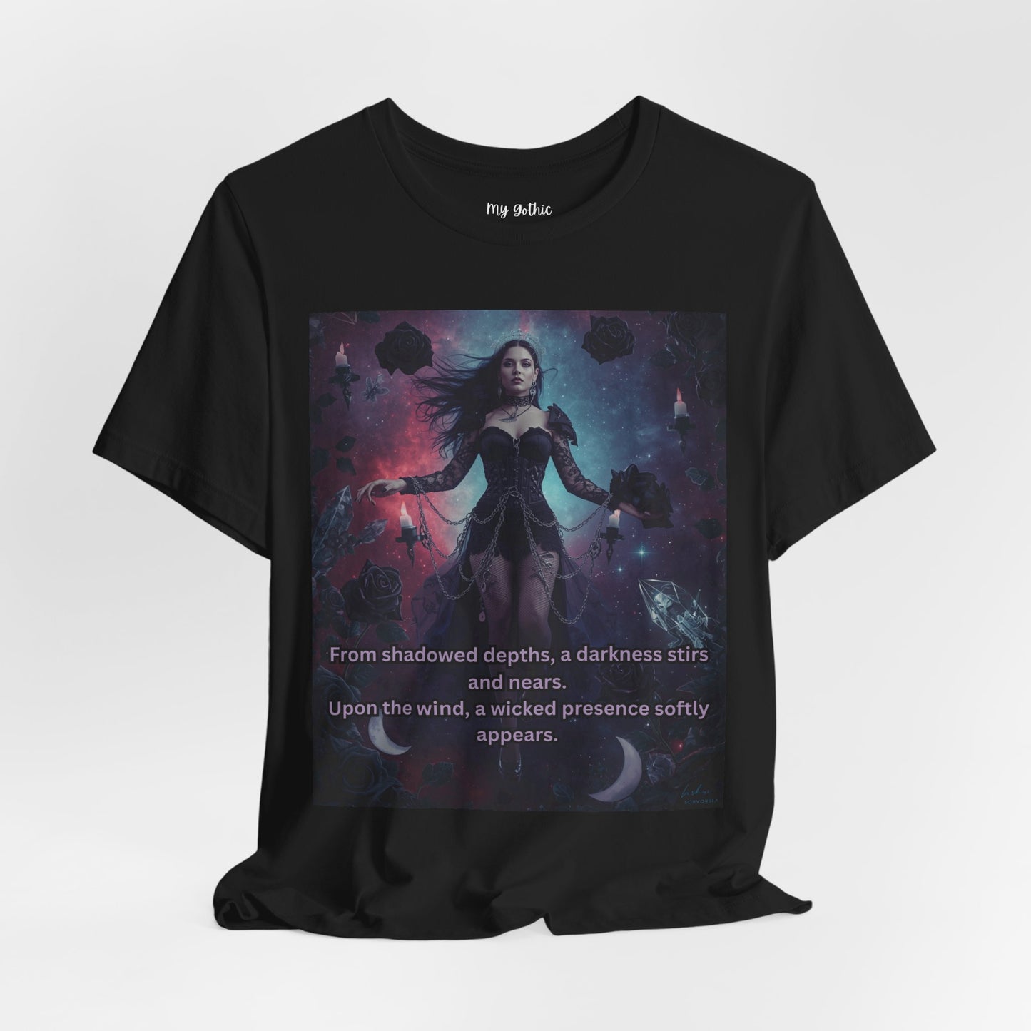 Fantasy Witch T‑Shirt — "From shadowed depths..." Mystical Gothic Tee