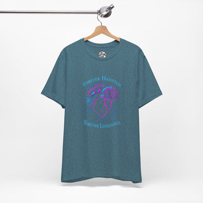 "FOREVER HAUNTED, FOREVER LUMINOUS"  Gothic Graphic T-Shirt – Alt Aesthetic Poetic Goth Streetwear