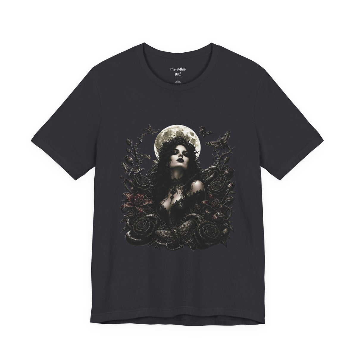 Copy of Gothic Moon Goddess Tee – Dark Floral Occult Graphic T-Shirt