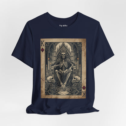 Skeleton King Playing Card Graphic Tee — Gothic Skull Throne T-Shirt