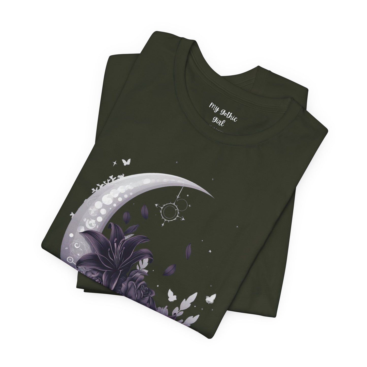 “Moonlit Bouquet & Sacred Soft Goth Symbol” Moonlit Bouquet Unisex Tee - Soft Goth Symbol Floral Design