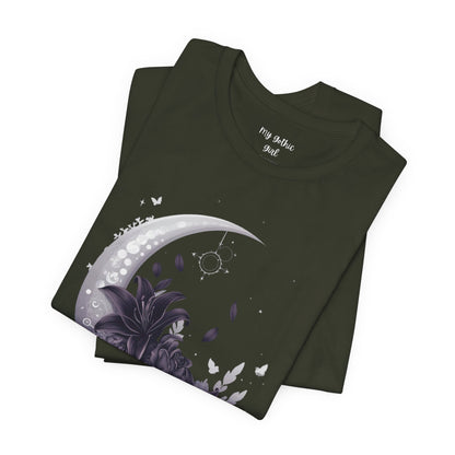 “Moonlit Bouquet & Sacred Soft Goth Symbol” Moonlit Bouquet Unisex Tee - Soft Goth Symbol Floral Design