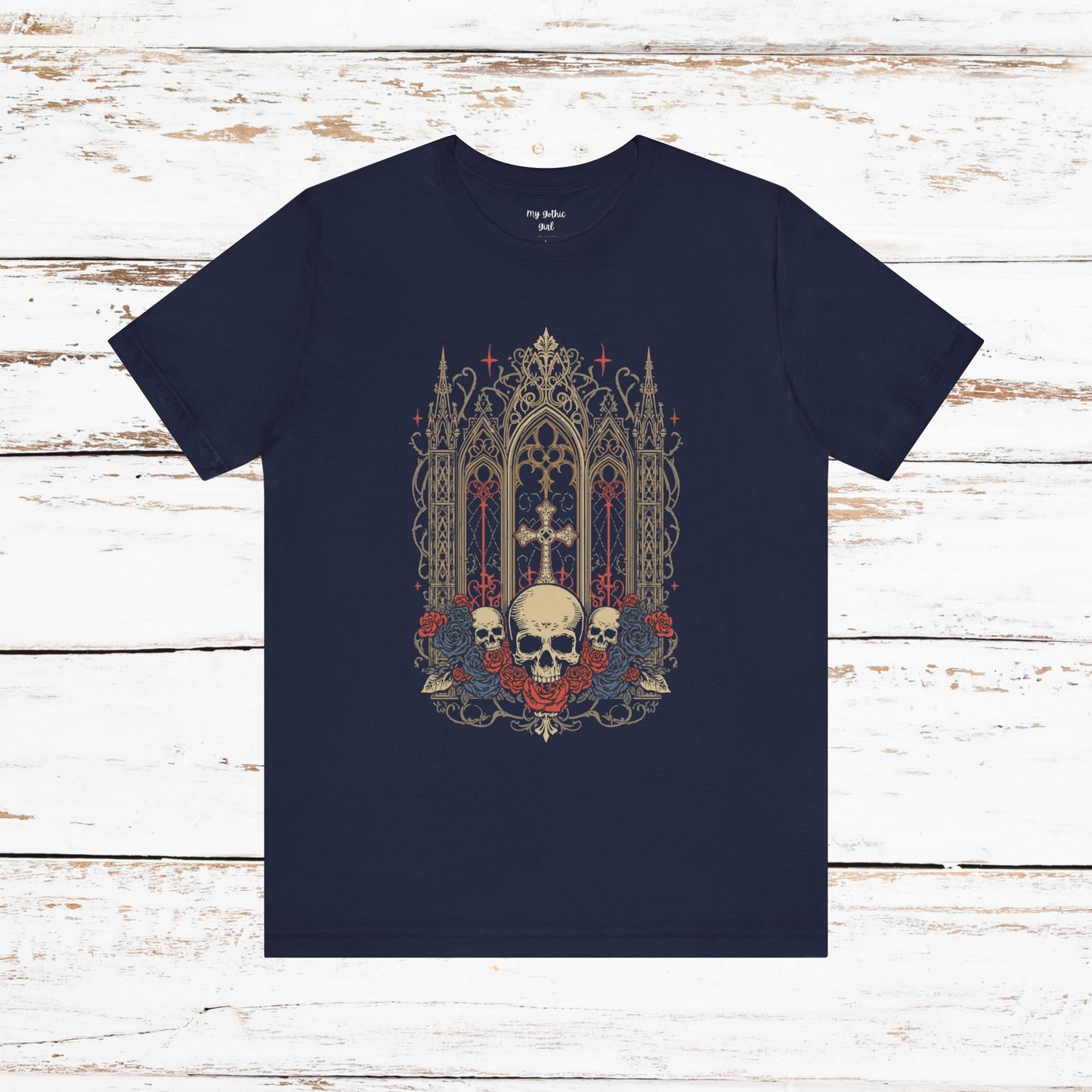 Gothic Cathedral Skull Tee — Dark Floral Skull T-Shirt