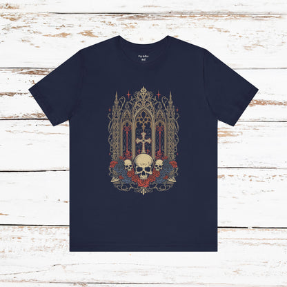 Gothic Cathedral Skull Tee — Dark Floral Skull T-Shirt