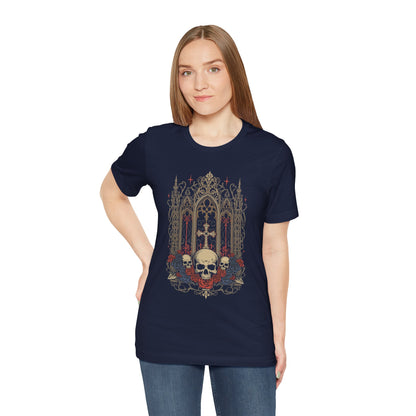 Gothic Cathedral Skull Tee — Dark Floral Skull T-Shirt