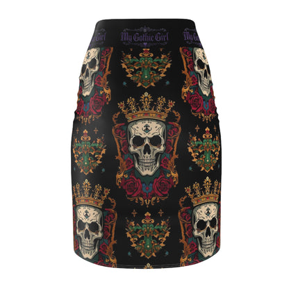 Gothic Skull Crown Pencil Skirt — “My Gothic Girl” Floral Day of the Dead Design