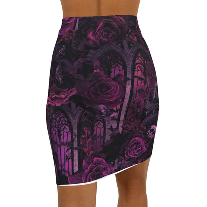 Gothic Rose Pencil Skirt — Purple Victorian Window Floral Print
