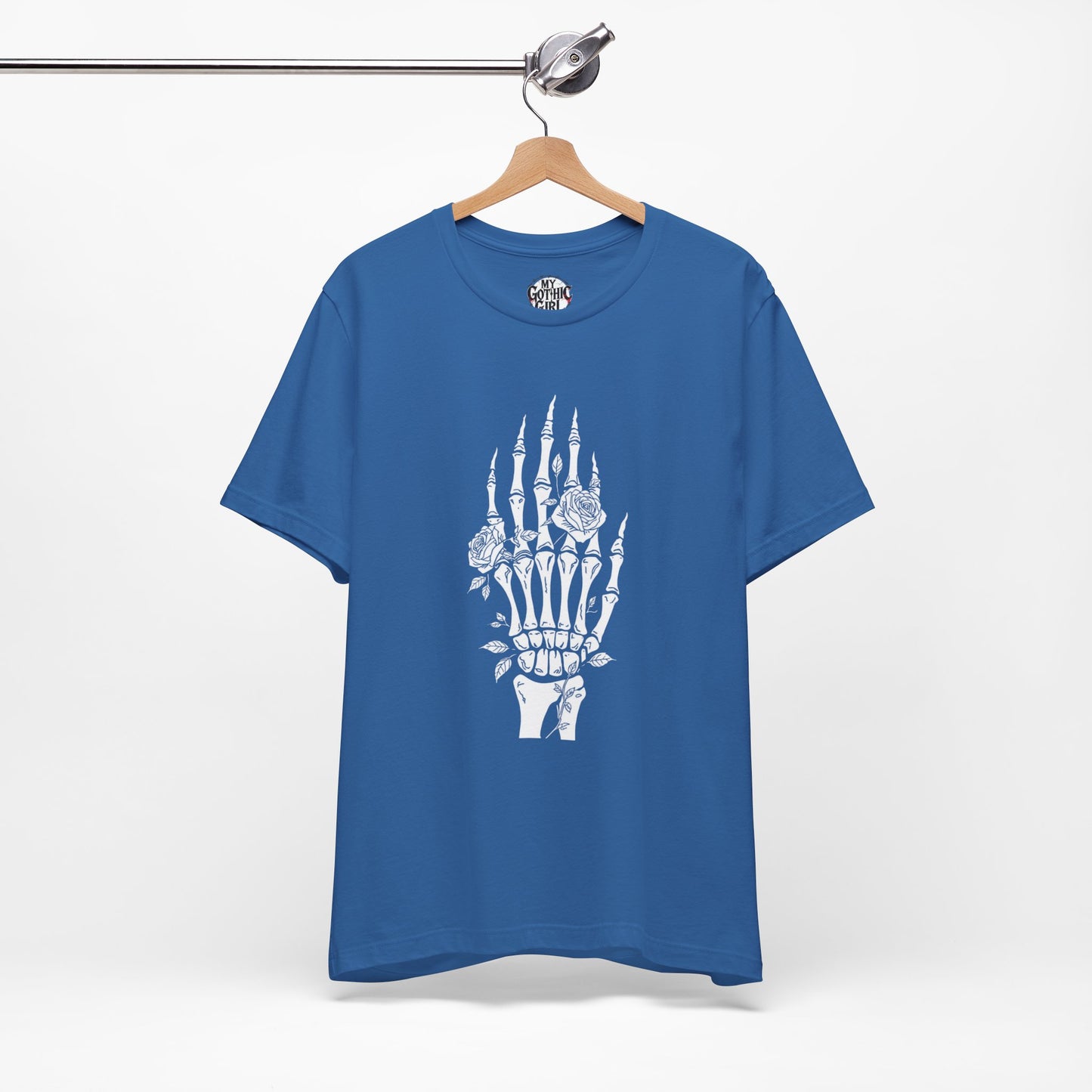 White Roses and Skeleton Hand  Gothic Graphic T-Shirt – Alt Aesthetic Poetic Goth Streetwear