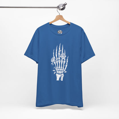 White Roses and Skeleton Hand  Gothic Graphic T-Shirt – Alt Aesthetic Poetic Goth Streetwear