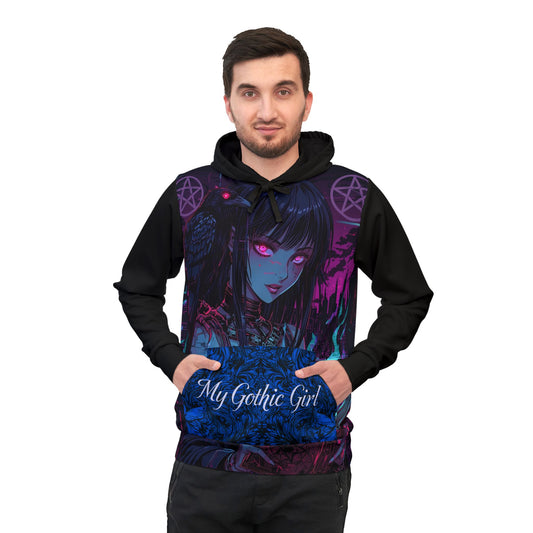 My Gothic Girl "Gothic Cyberpunk Witch" Athletic Hoodie Neon Anime Witch and Raven Design