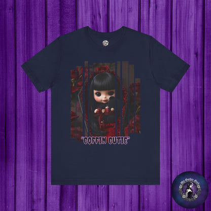 “Coffin Cutie” — cute Gothic doll peeking out from a small coffin Graphic T-Shirt – Alt Aesthetic Poetic Goth Street-wear