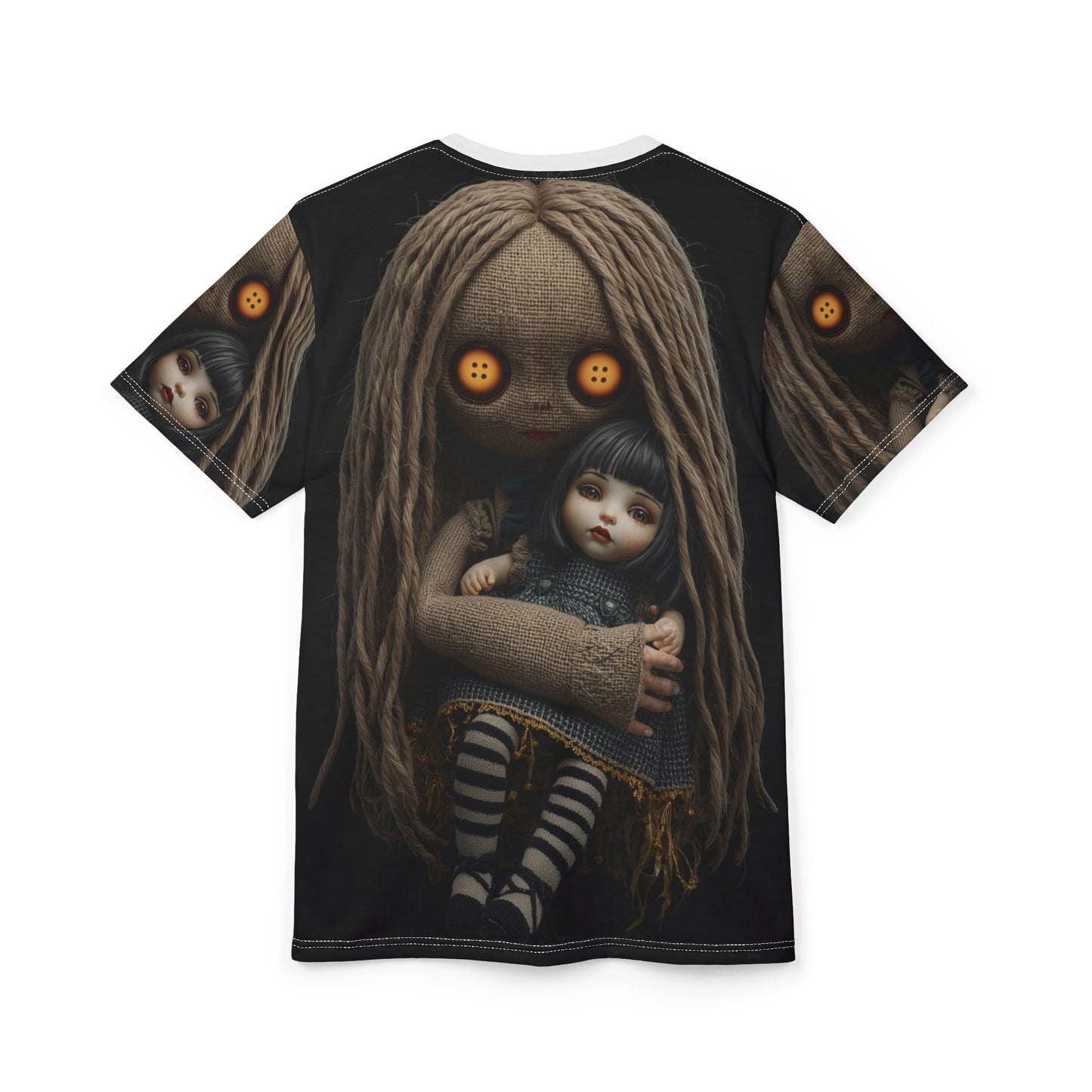 Gunny Sack Doll with Toy Gothic Doll | Horror All-Over Print T‑Shirt