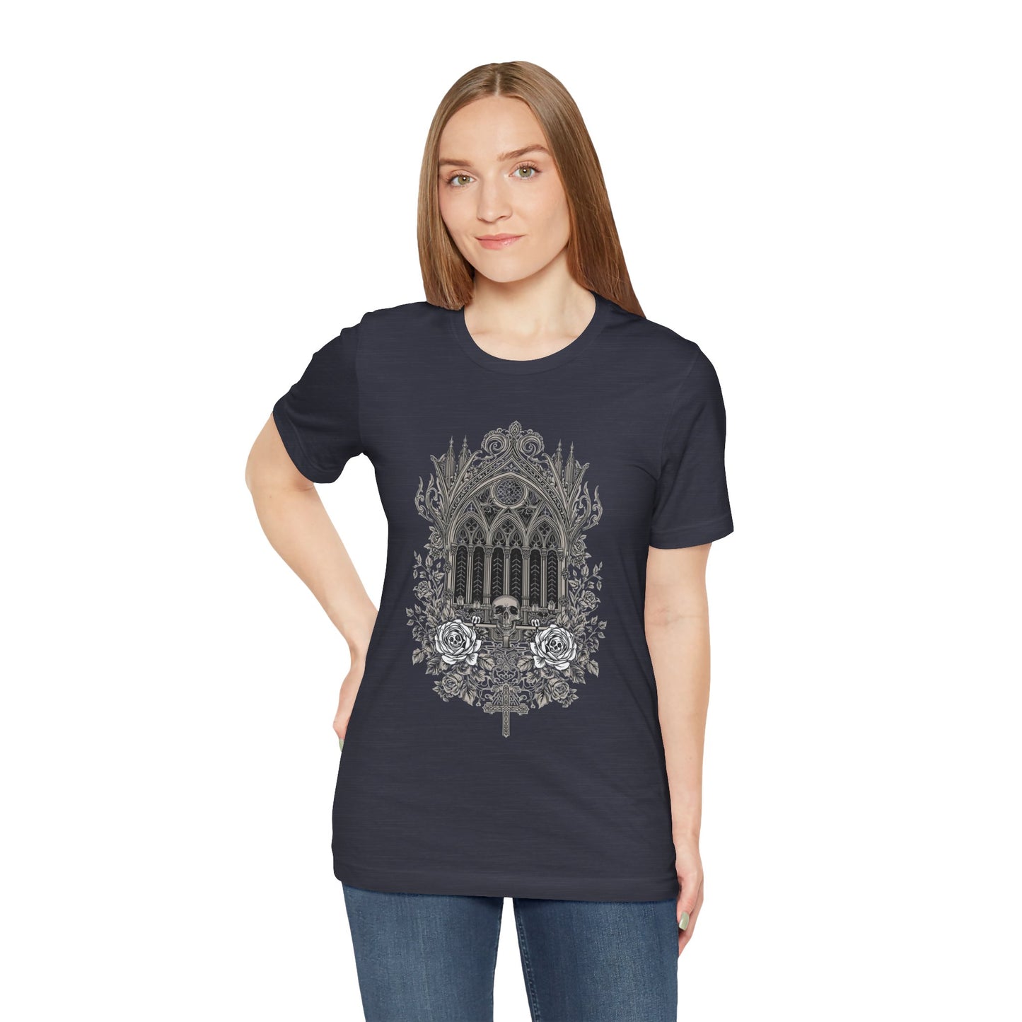 Gothic Cathedral Floral Tee — Intricate Rose Window Graphic T-Shirt
