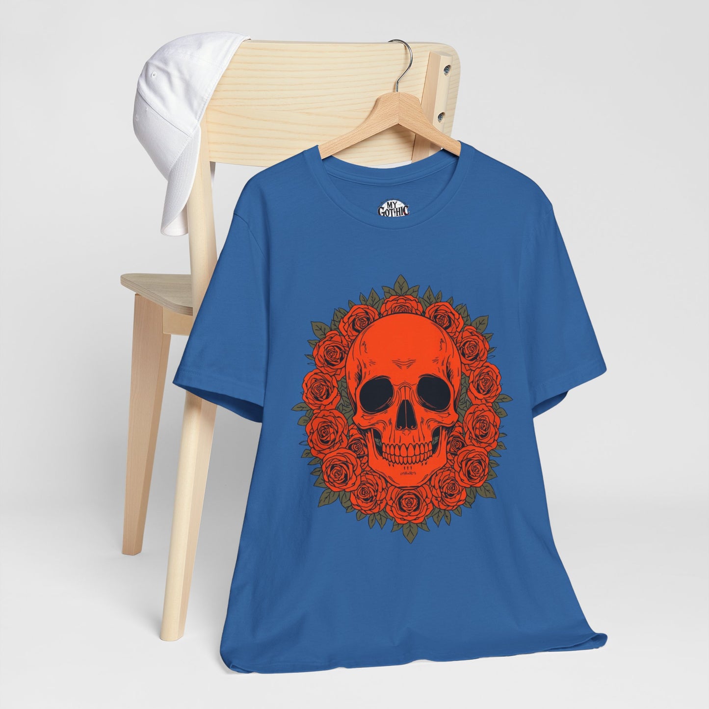 "ORANGE SKULL & ROSES"  Gothic Graphic T-Shirt – Alt Aesthetic Poetic Goth Streetwear