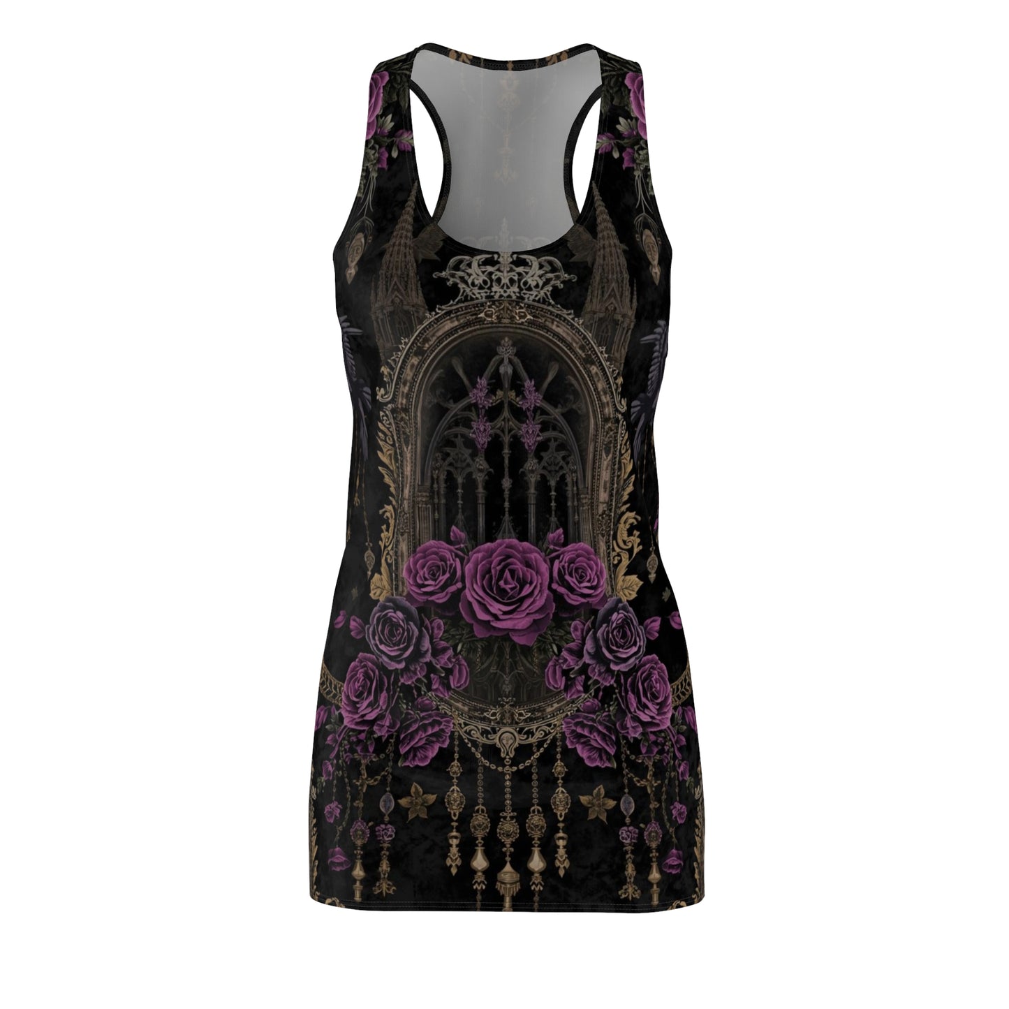 Gothic Rose Racerback Dress – Purple Floral Victorian Arch Print