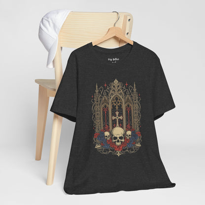 Gothic Cathedral Skull Tee — Dark Floral Skull T-Shirt