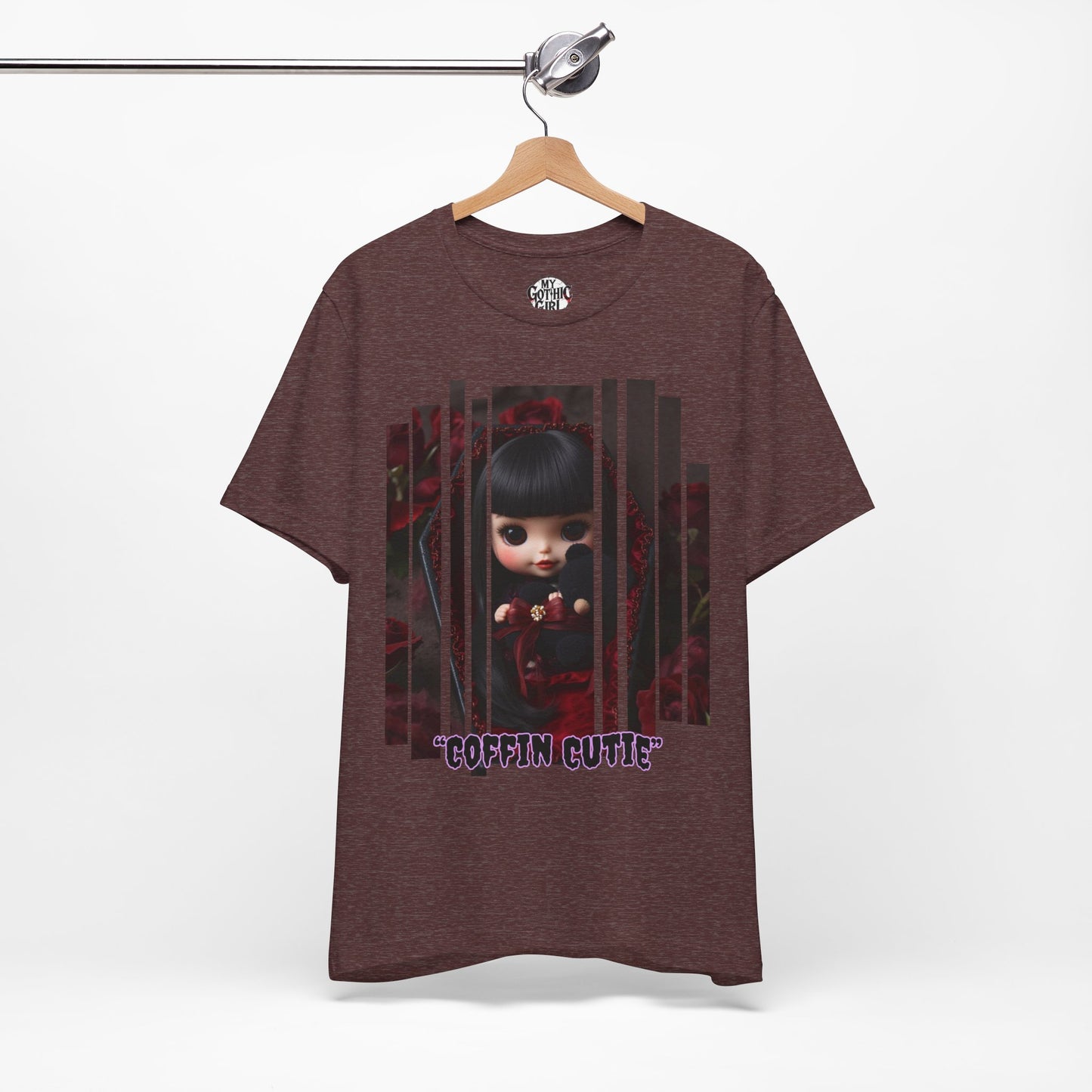 “Coffin Cutie” — cute Gothic doll peeking out from a small coffin Graphic T-Shirt – Alt Aesthetic Poetic Goth Street-wear