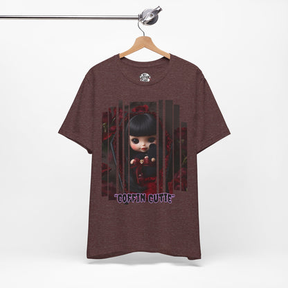 “Coffin Cutie” — cute Gothic doll peeking out from a small coffin Graphic T-Shirt – Alt Aesthetic Poetic Goth Street-wear