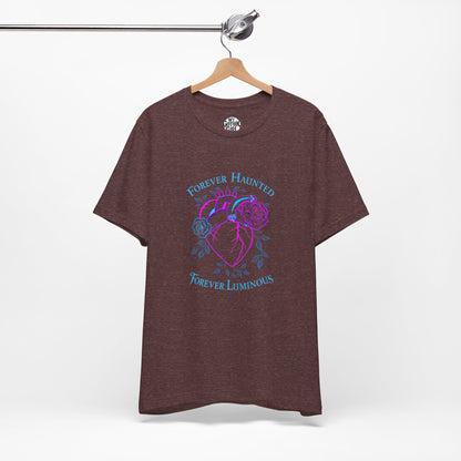 "FOREVER HAUNTED, FOREVER LUMINOUS"  Gothic Graphic T-Shirt – Alt Aesthetic Poetic Goth Streetwear