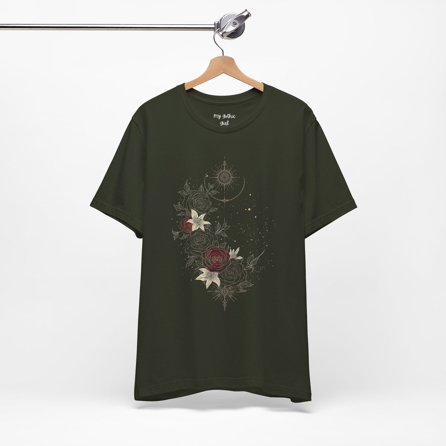 “Dark Floral Moon & Ornamental Geometry” T-Shirt Dark Floral Moon Ornamental Geometry Unisex Jersey Short Sleeve Tee