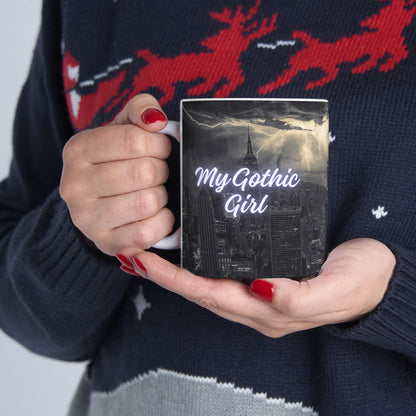 Gothic Angel Ceramic Mug — Moody Cityscape Memorial Coffee Cup (11oz/15oz)