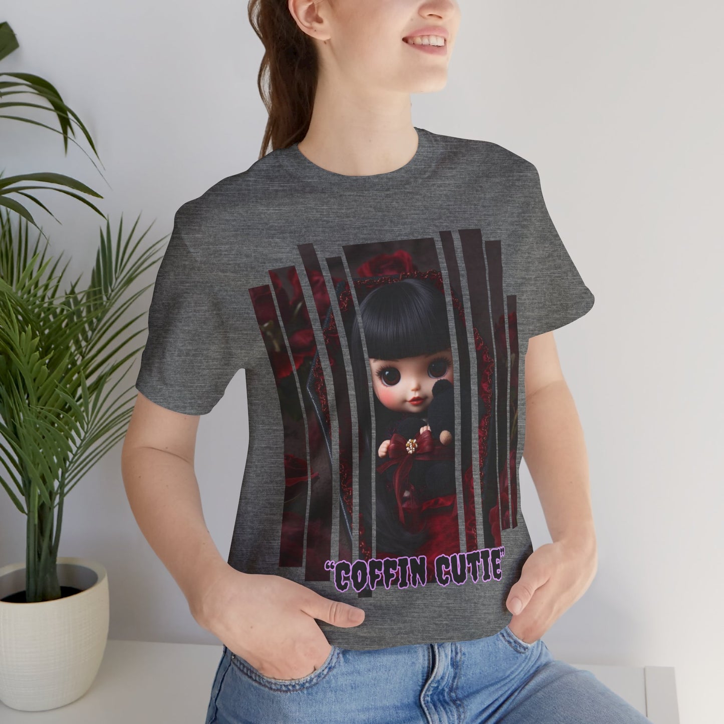 “Coffin Cutie” — cute Gothic doll peeking out from a small coffin Graphic T-Shirt – Alt Aesthetic Poetic Goth Street-wear