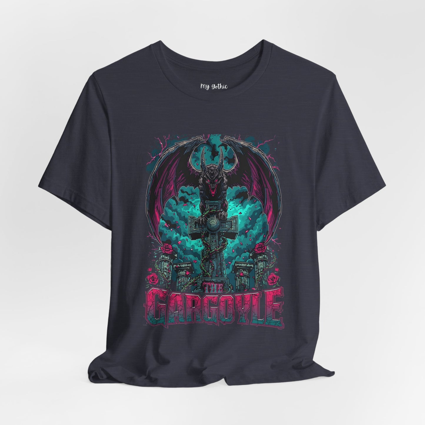 Gargoyle Graphic Tee — Dark Gothic Winged Statue Design