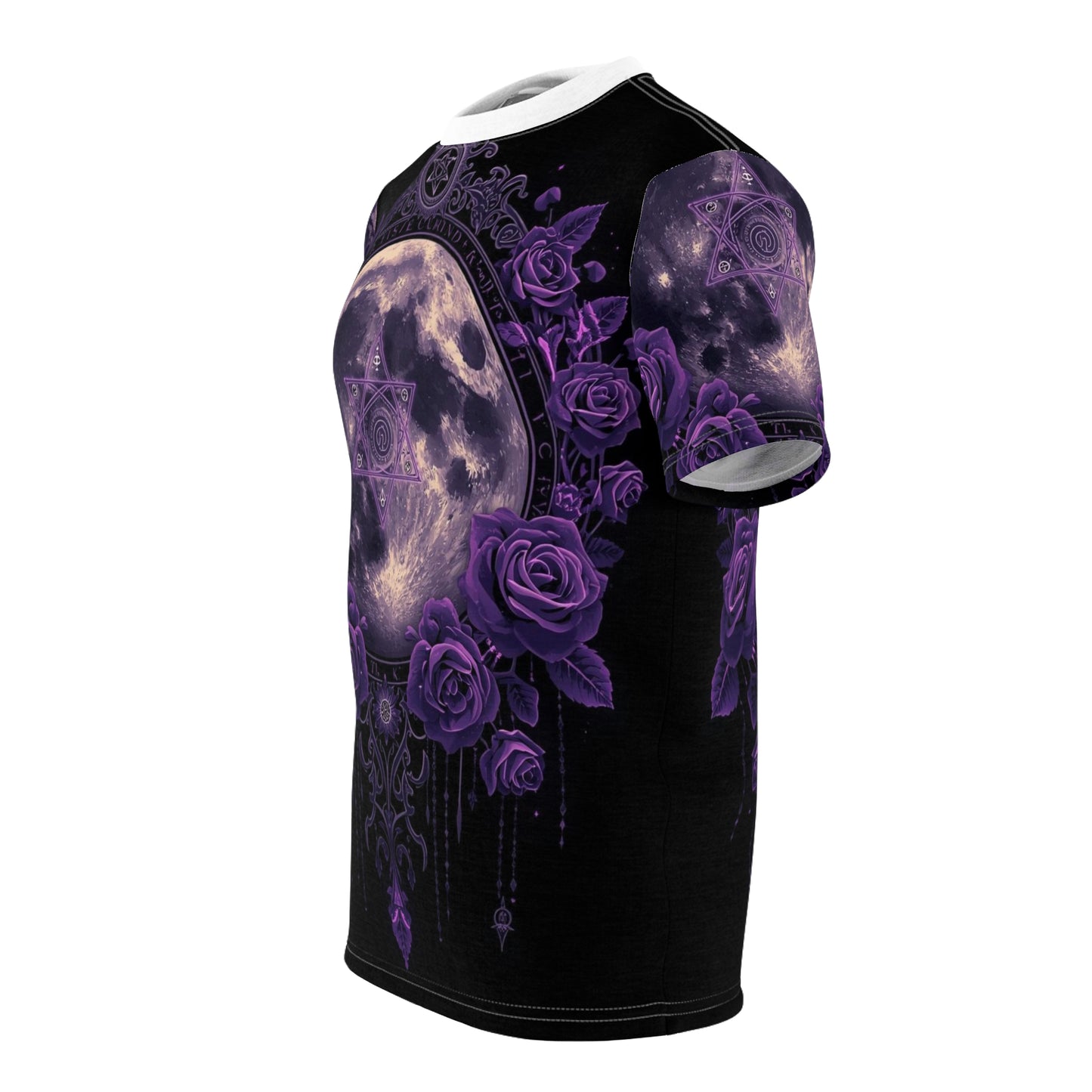 Purple Moon & Roses Tee — Gothic Floral Moonlight All-Over Print Shirt