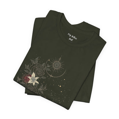 “Dark Floral Moon & Ornamental Geometry” T-Shirt Dark Floral Moon Ornamental Geometry Unisex Jersey Short Sleeve Tee